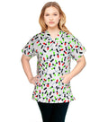 Light print Top v neck 2 pocket half sleeves in Poplin Fabric 35% Cotton 65% Polyester
