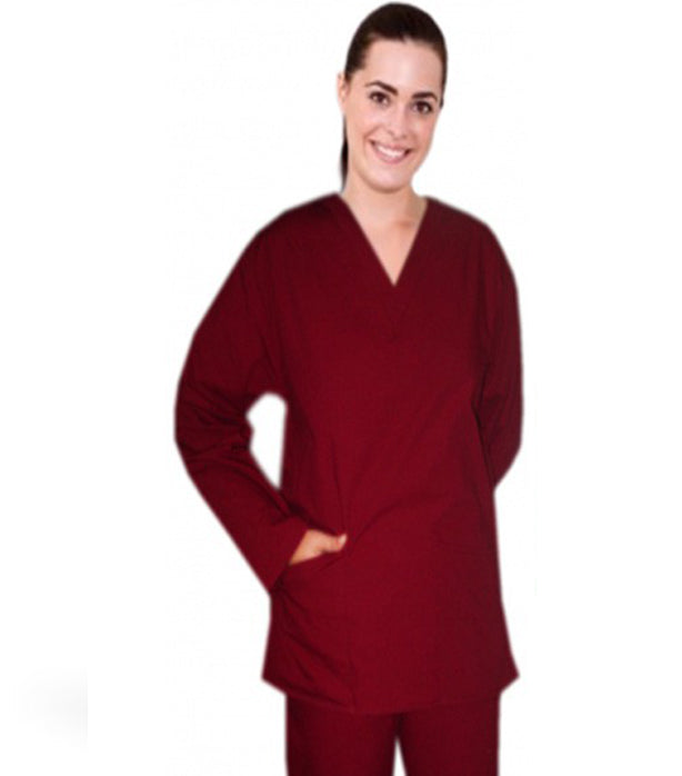 Poplin Women Scrub Top V Neck - 2 Pockets, Full Sleeves