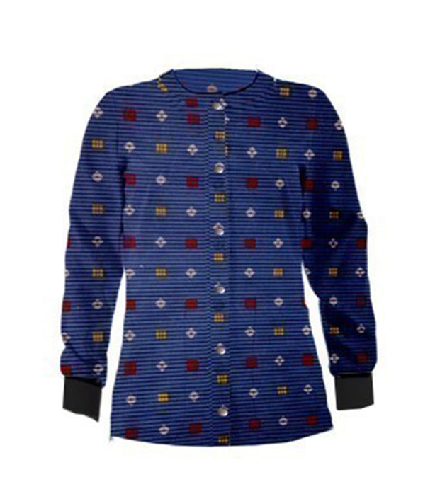 Poplin Unisex Scrub Jacket with Shapes Print - 2 Pockets, Full Sleeves with Rib