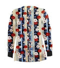 Poplin Unisex Scrub Jacket with Red and Beige flowers with blue background print - 2 Pockets, Full Sleeves with Rib