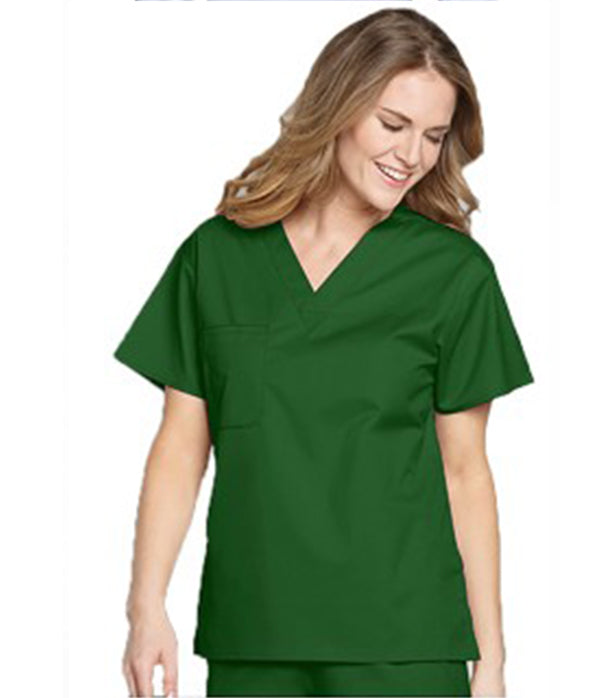 Poplin Women's V-Neck Scrub Top - 1 Pocket, Half Sleeve