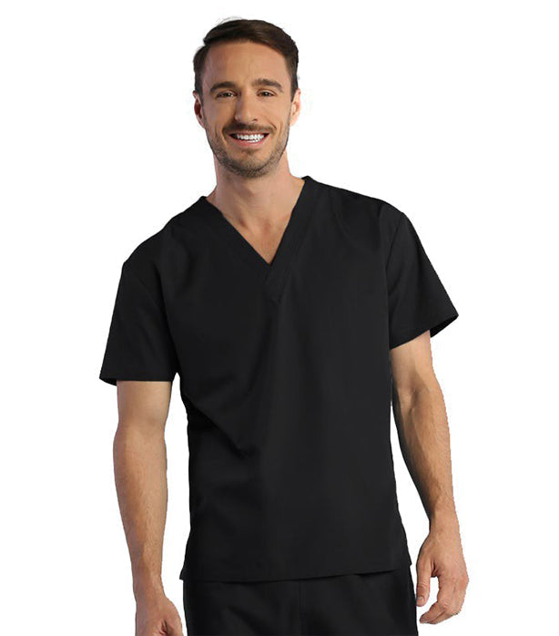 Microfiber Stretch Scrub set 1 pocket normal unisex solid half sleeve (top without pocket and bottom with 1 back pocket) with drawstring, non-elasticated waistband