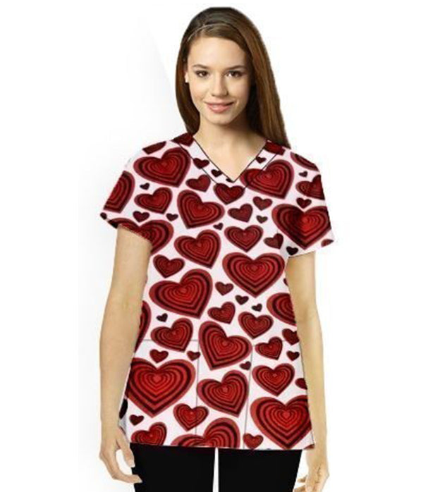 Red hearts Print Scrub Set 4 Pockets Ladies Half Sleeves (2 Pockets Top and 2 Pockets Pant)
