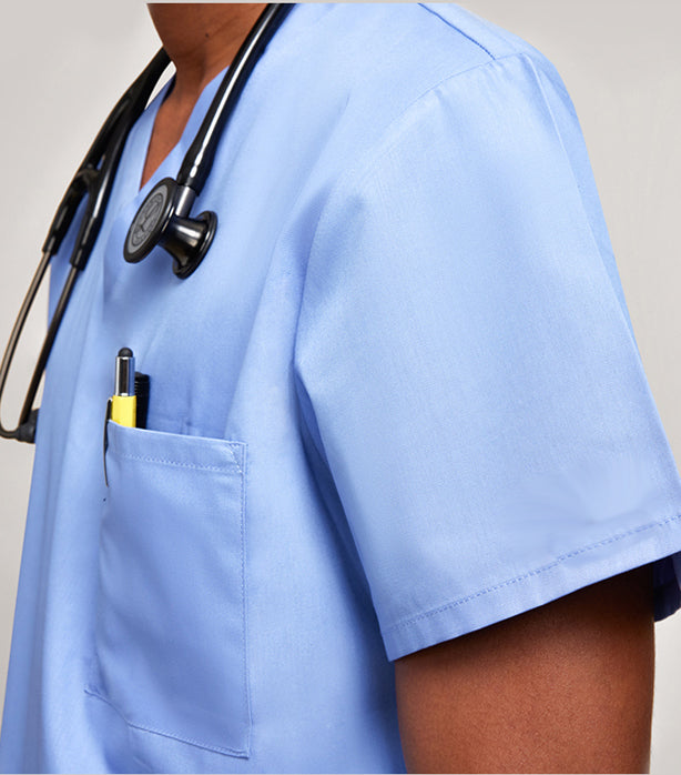 Poplin Unisex V-Neck Scrub Top - 3 Pockets with Pencil Slot, Half Sleeve