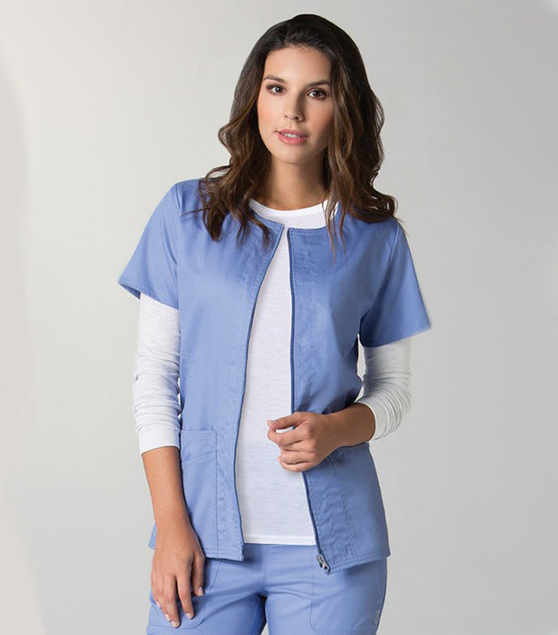 Scrub Jacket 2 Pockets Solid Ladies Half Sleeves with Zip