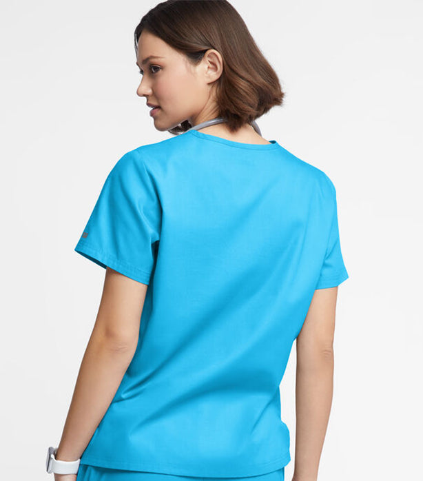 Poplin Women's V-Neck Scrub Top - 2 Pockets, Half Sleeve