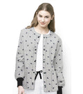 Poplin Unisex Scrub Jacket with Black Leaf Print - 2 Pockets, Full Sleeves with Rib