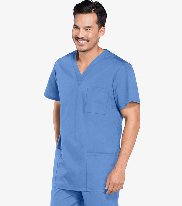 Poplin Unisex V-Neck Scrub Top - 3 Pockets, Half Sleeve