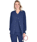 Stretch Women's Scrub Jacket - 3 Pockets, Full Sleeves with Ribbed Cuffs and Snap Buttons