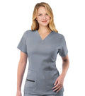 Poplin Women's Scrub Top V Neck with 2 Patch Pockets and 1 Zipped Pocket