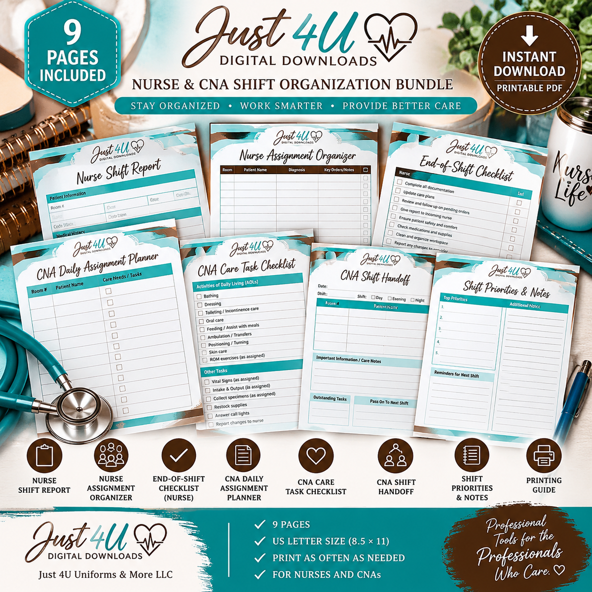 Nurse & CNA Shift Organization Printable Bundle Digital product