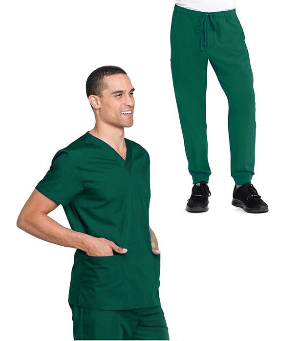 Microfiber Unisex Jogger Scrub Set 5 Pockets Half Sleeves, Top 3 Pockets (1 Chest Pocket and 2 Lower Pockets) and Jogger Pant 2 Side Pockets with Full Elastic Waistband and Drawstring (Twill White)