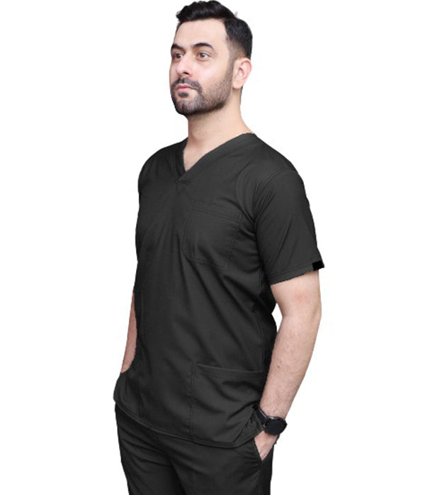 Microfiber Double Stitch Scrub Set 6 Pockets Solid Unisex Half Sleeves (3 Pockets Top, 3 Pockets Pant)