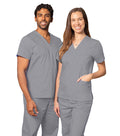 Microfiber Stretch Scrub set 6 pocket solid unisex with 1 pencil pocket half sleeve (3 pocket top with 1 pencil pocket 3 pocket pant)