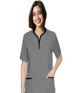 Microfiber Stretch Top 2 pocket ladies half sleeve tunic top style solid