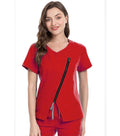 Microfiber Stretch Women’s Scrub Top Diagonal Zipper V Neck Half Sleeves