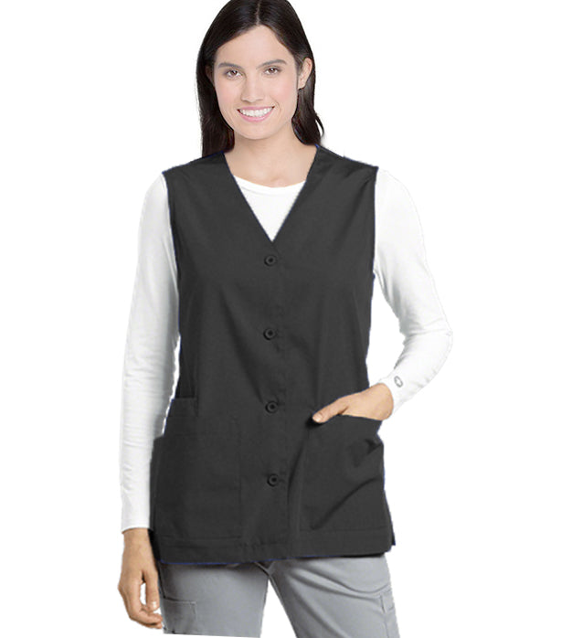 Stretchable Scrub Jacket Vest (Sleeveless) 2 Pockets with Cell Phone Pocket Solid Ladies with Plastic Buttons