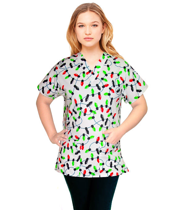 Light Print Scrub Top V Neck 2 Pocket Half Sleeve in Poplin Fabric 35% Cotton 65% Polyester