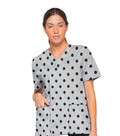 Polka Dots Print Scrub Top V Neck 2 Pocket Half Sleeve in Poplin Fabric 35% Cotton 65% Polyester