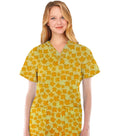 Yellow Petal Print Scrub Top V Neck 2 Pocket Half Sleeve in Poplin Fabric 35% Cotton 65% Polyester