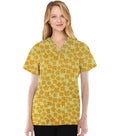Yellow Petal Print Scrub Set 4 Pockets Ladies Half Sleeves (2 Pockets Top and 2 Pockets Pant)