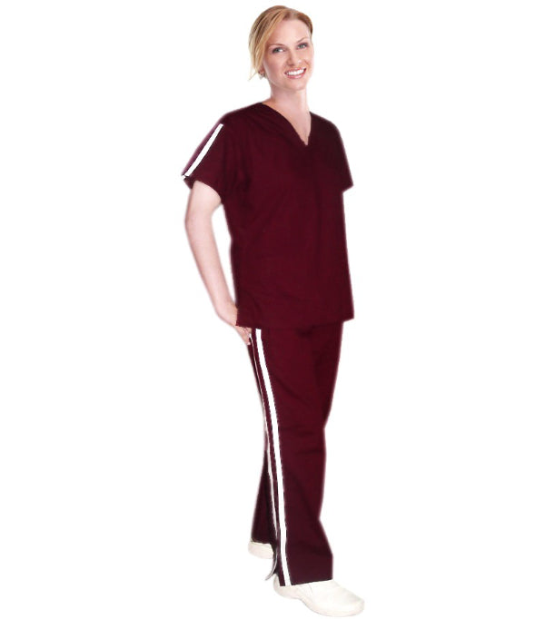 Microfiber Women Double Vertical Style Trim Scrub Set - 4 Pocket (2 Pockets Top & 2 Pockets Bootcut Pant), Half Sleeves