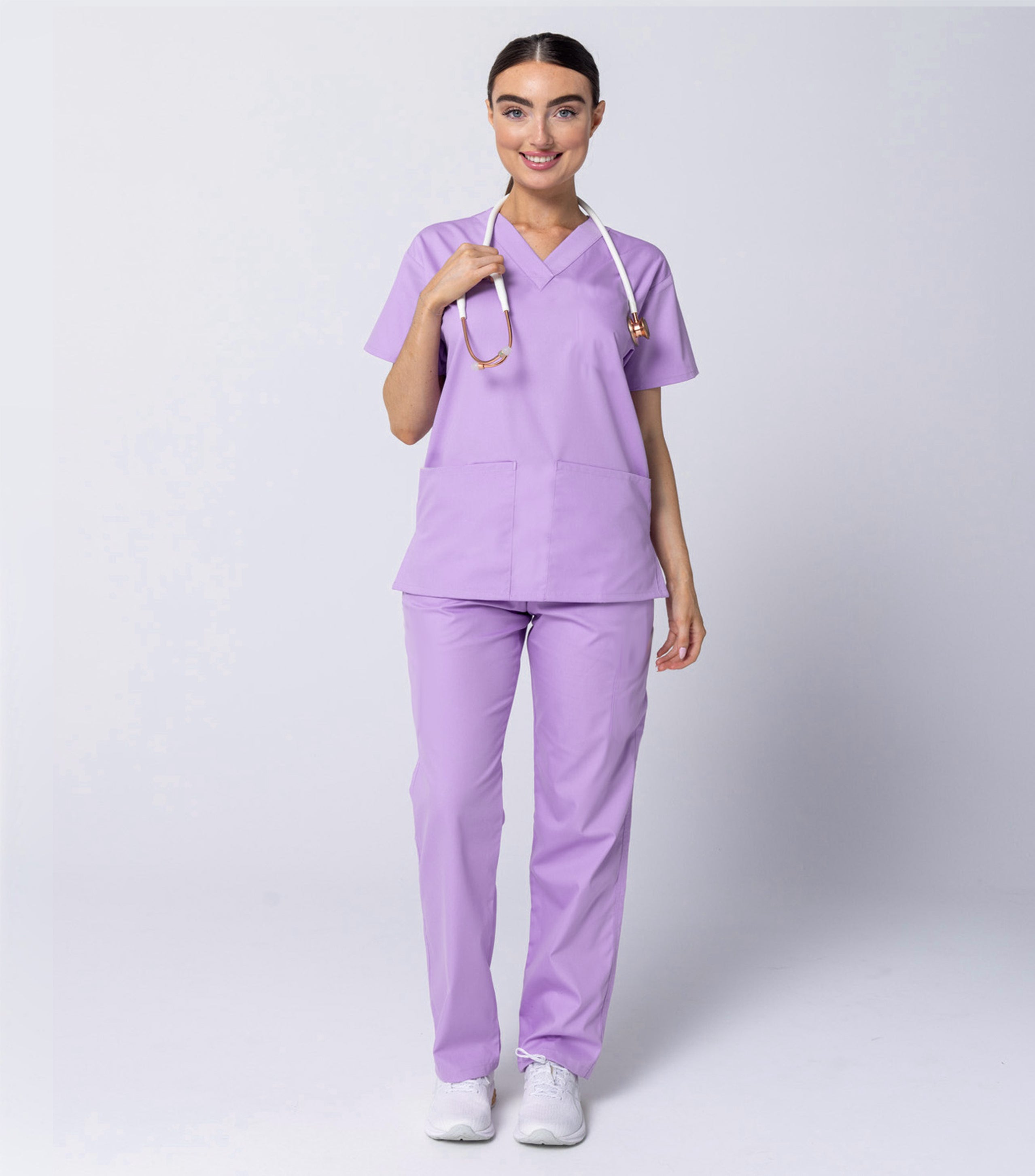 Poplin Women's Scrub Set - 5 Pockets, Half Sleeves (2-Pocket Top & 3-Pocket Pant)