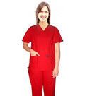 Stretchable Women Scrub Set V Neck - 5 Pockets (2 Pockets Top with 1 Pencil Pocket, 2 Pockets Pant with 1 Cargo Pocket & 1 Back Pocket), Half Sleeves