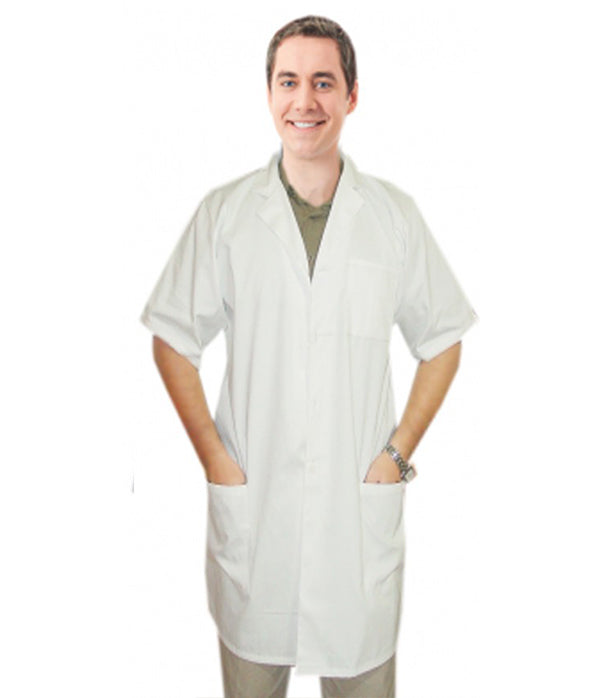 Twill labcoat 3 pocket unisex solid pleated half sleeve plastic buttons