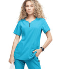 Poplin Women's Scrub Top 4-Pocket Curved Neck with Zip in Poplin Fabric  (65% Polyester, 35% Cotton)