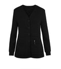 Microfiber Women’s Scrub Jacket V-Neck Cardigan Style 2 Pockets Full Sleeves with Front Inset Waistband and Half Back Elastic Shirring with rib Snap Button