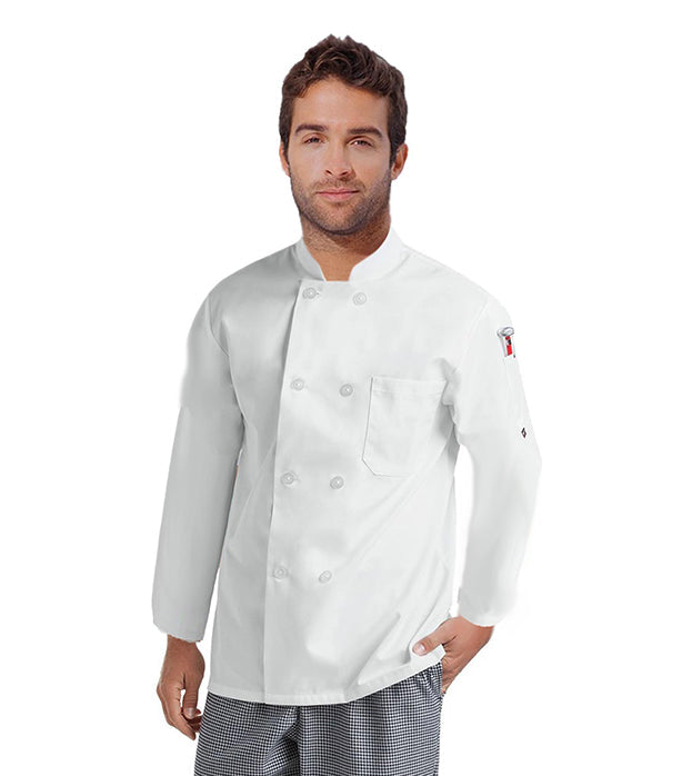 Poplin Men's Full Sleeve Chef Coat With 1 Chest pocket and 1 Sleeve Pocket - Plastic Button Front Closure