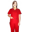 Stretchable Scrub set 5 pocket solid ladies half sleeve (top 2 pocket with 1 pencil pocket and pant 1 cargo pocket & 1 back pocket) in 35% Cotton 63% Polyester 2% Spandex