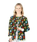 Poplin Unisex Scrub Jacket with Santa and Penguin Print- 2 Pockets, Full Sleeves with Rib