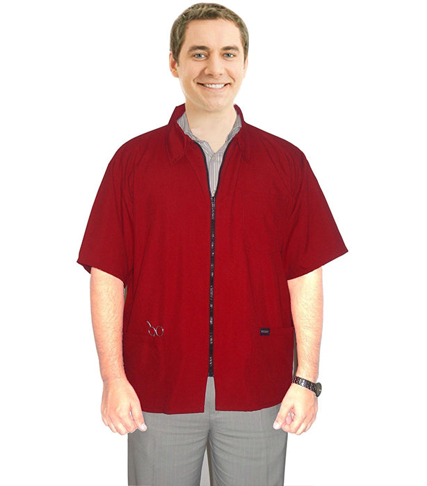 Barber jacket with collar 3 pocket half sleeve with zipper in Memory Fabric Water Proof 100 perc polyester