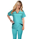 Poplin Women Princess Seam Scrub Set with Matching Pant - 6 Pockets (4 Pockets Top, 2 Pockets Boot Cut Pant), Half Sleeves