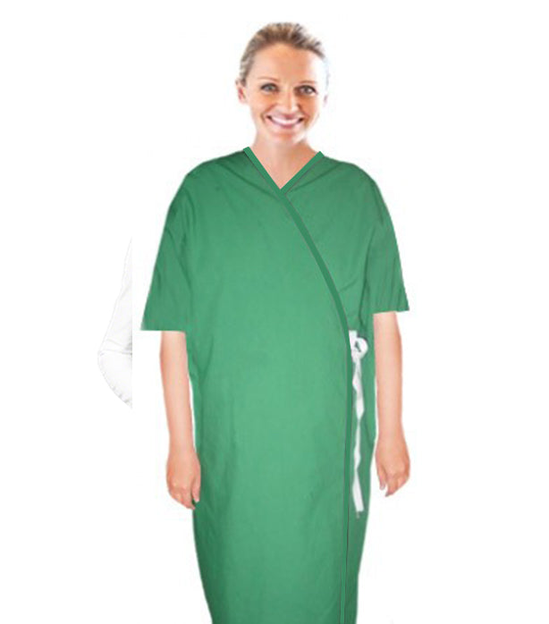 Poplin Patient Gown front open half sleeve with matching piping tie-able