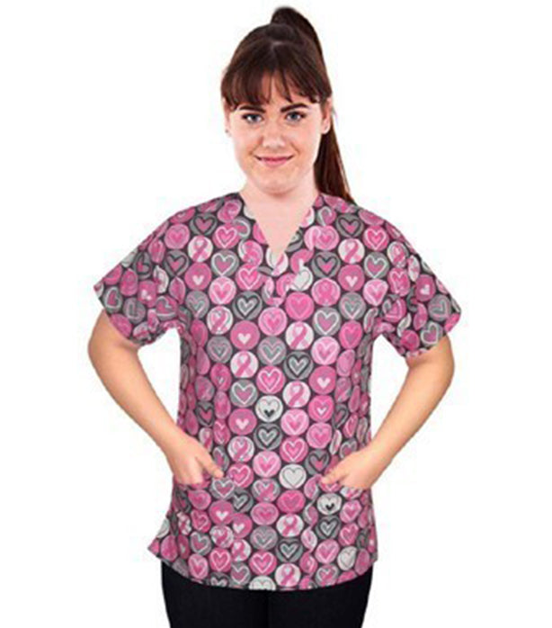 Pink ribbon Print Scrub Set 4 Pockets Ladies Half Sleeves (2 Pockets Top and 2 Pockets Pant)