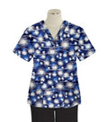 Blue Fire Work print Top v neck 2 pocket half sleeves in Poplin Fabric 35% Cotton 65% Polyester