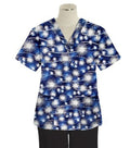 Blue Fire Work Print Scrub Set 4 Pockets Ladies Half Sleeves (2 Pockets Top and 2 Pockets Pant)