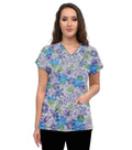 Blue and Green Flower Print Scrub Set 4 Pockets Ladies Half Sleeves (2 Pockets Top and 2 Pockets Pant)
